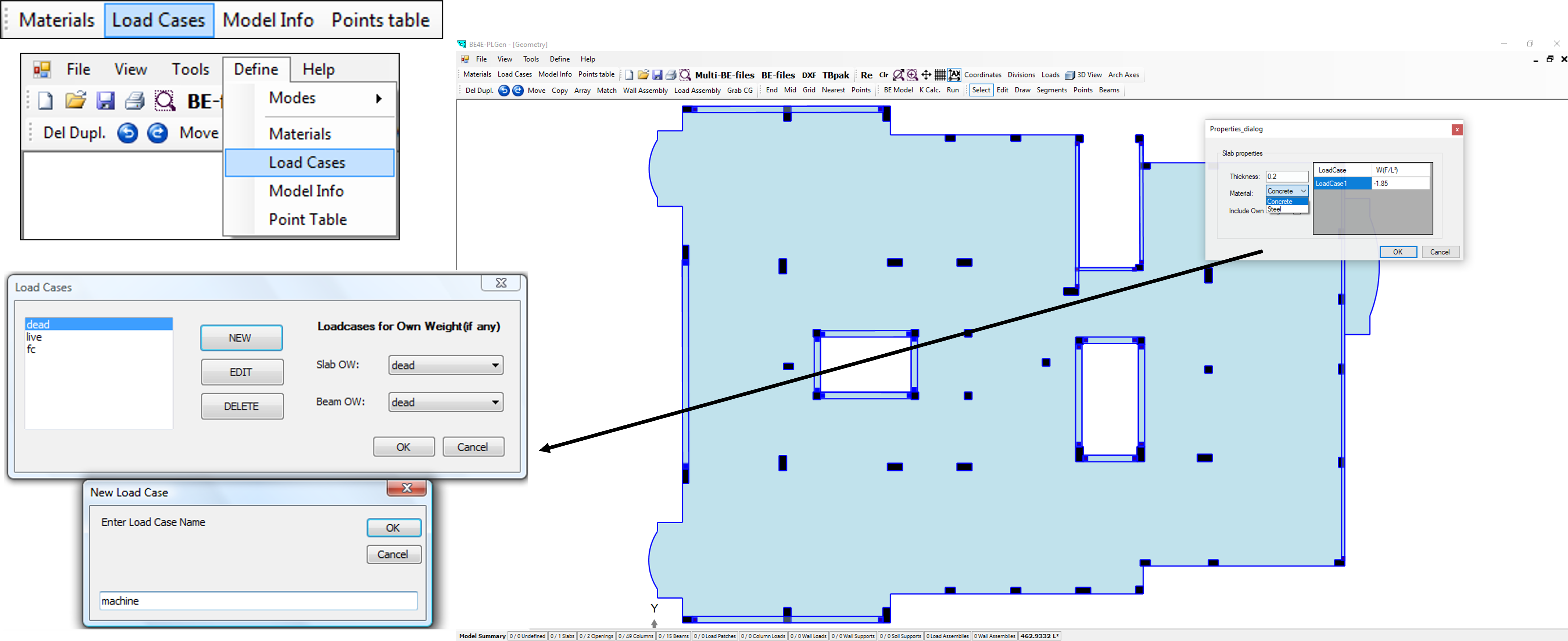 Defining load cases in PLPAK