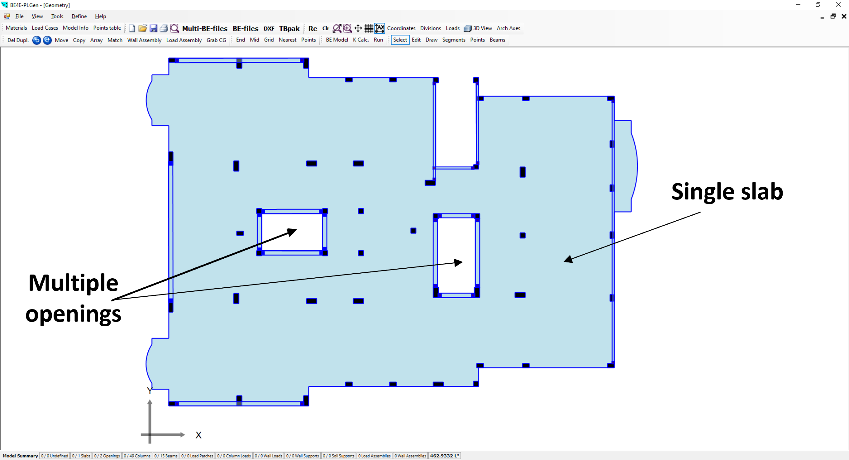 Slab with multiple openings in PLPAK