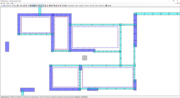 Real area modelling of supporting elements in PLPAK