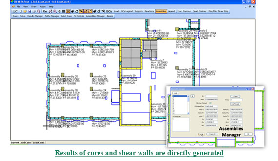 Results of cores and shear walls in PLPAK