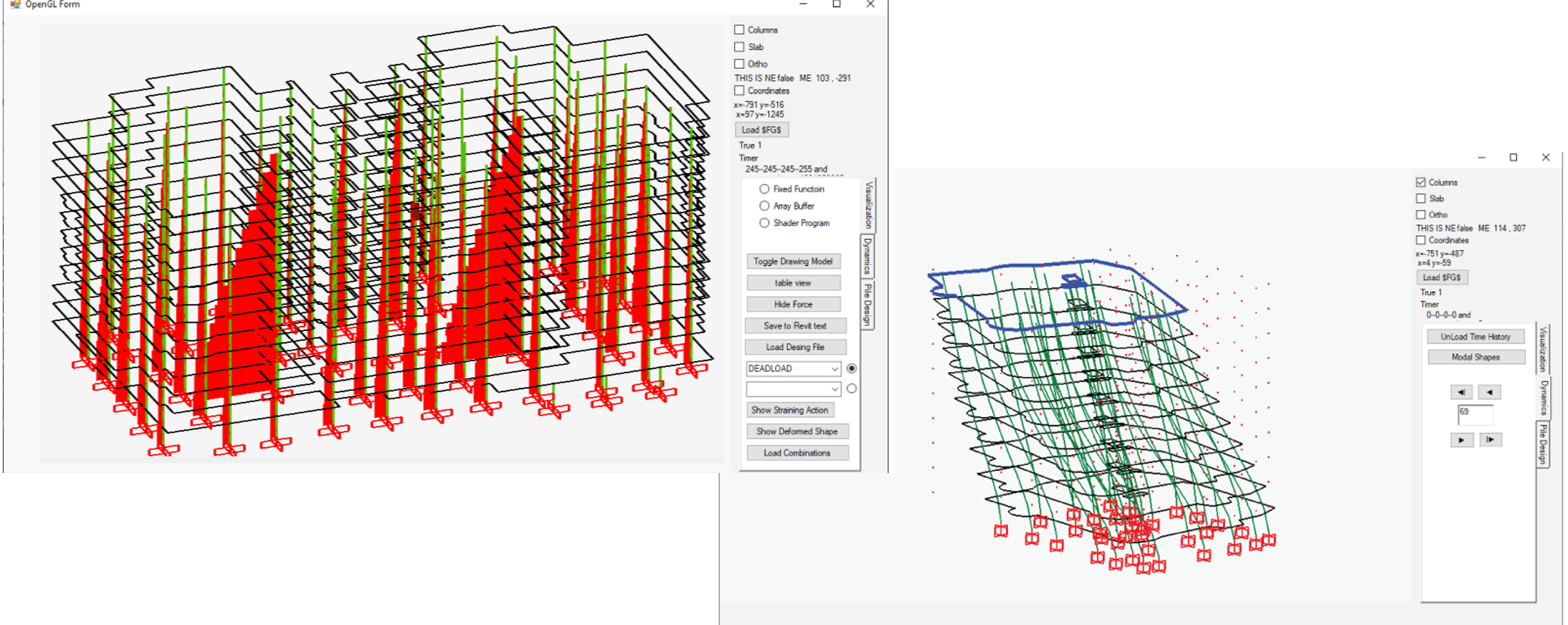 Deformed shape and straining actions on columns in multi-story building in PLPAK