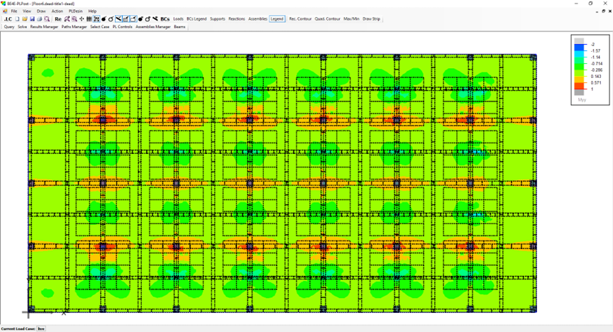 Moment contour map of beamed slab with batch loading in PLPAK