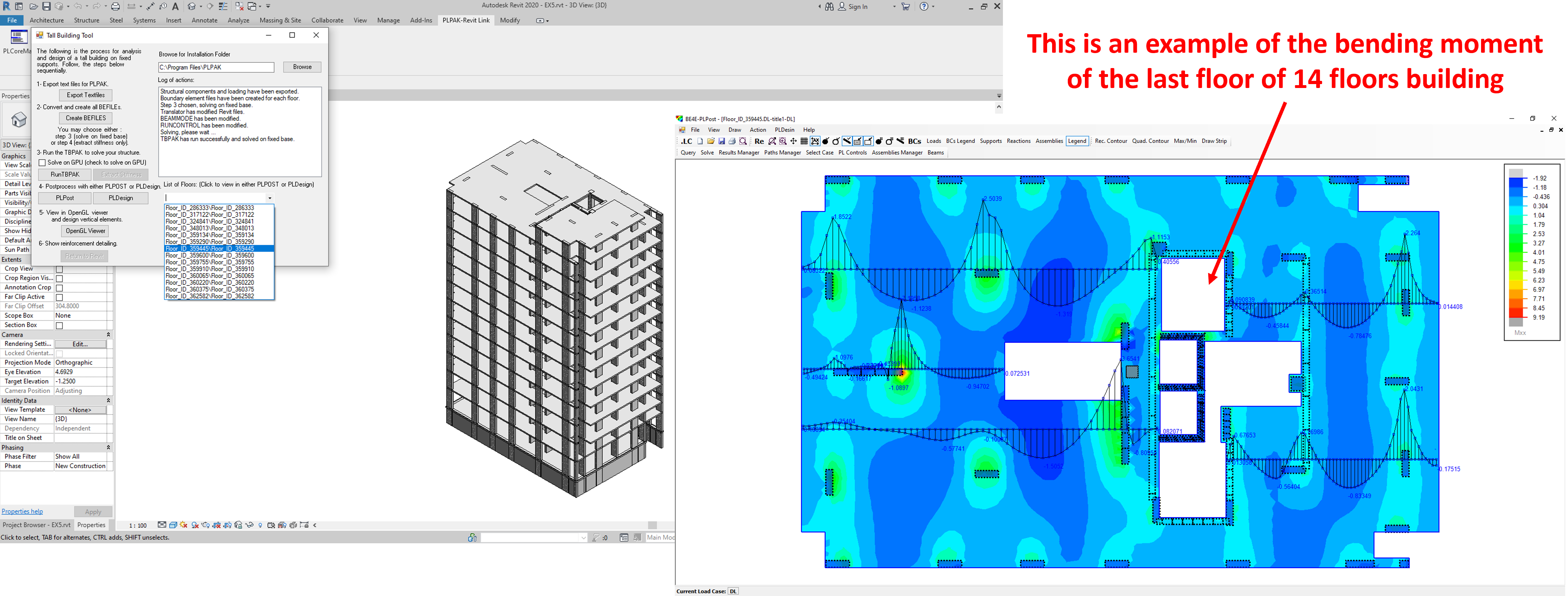 Moment contour map of floor in tall building in PLPAK