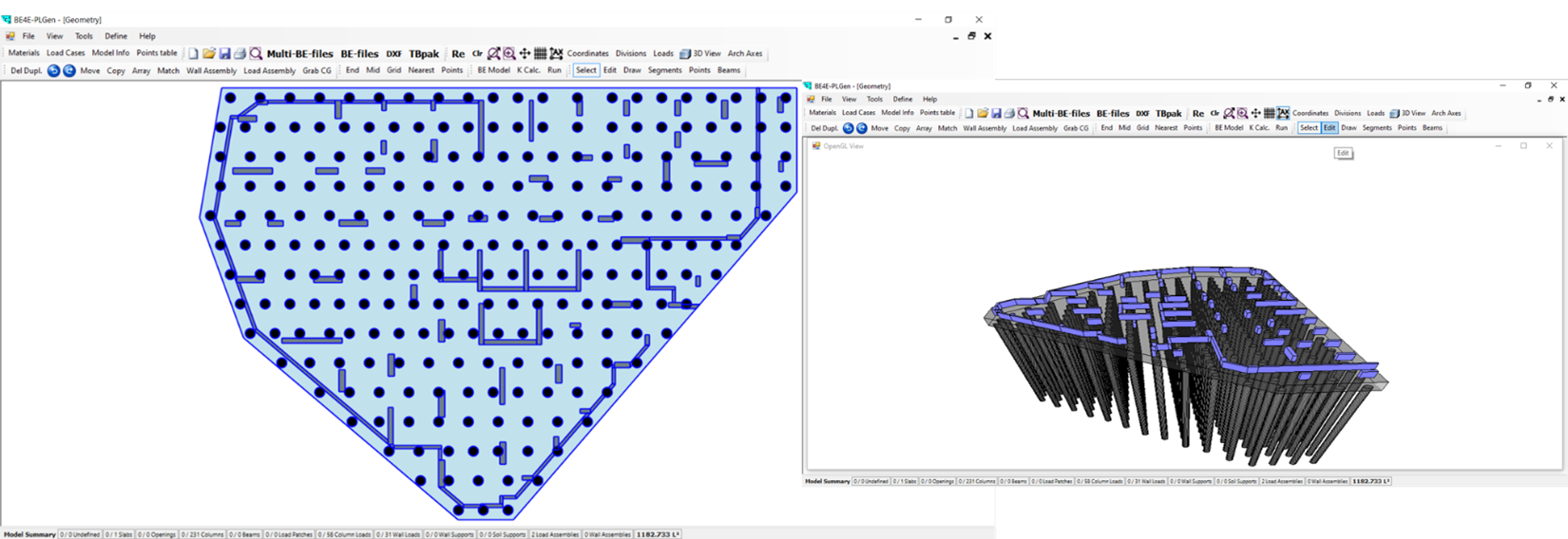 Piled raft 3D view in PLPAK