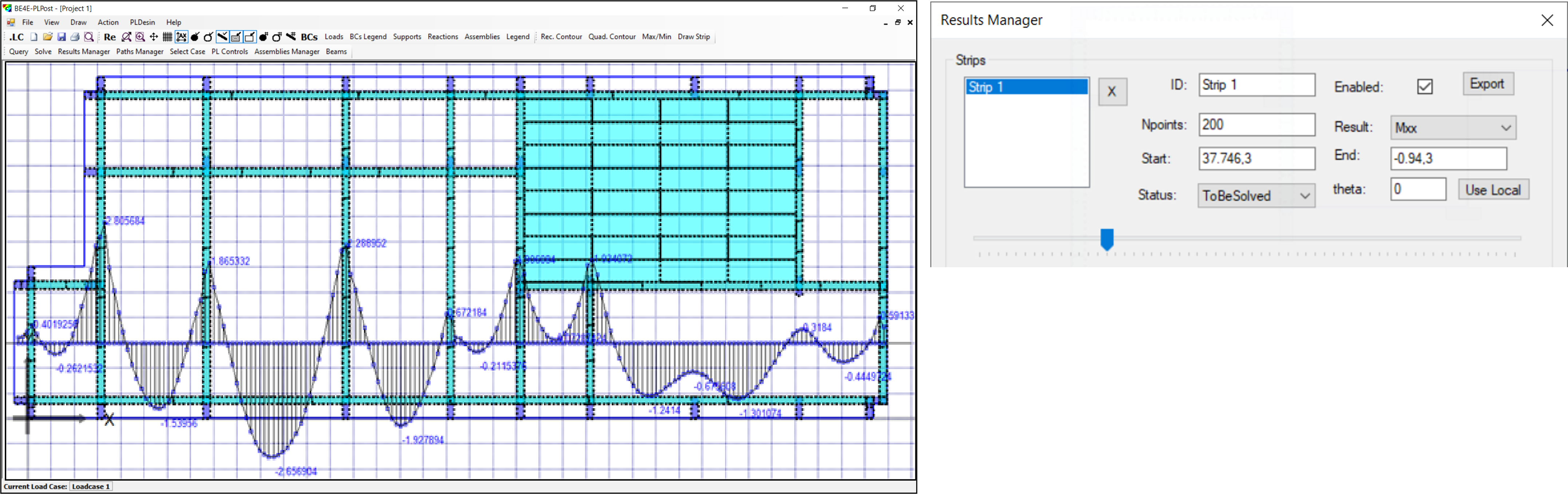 Bending moment on a strip in PLPAK