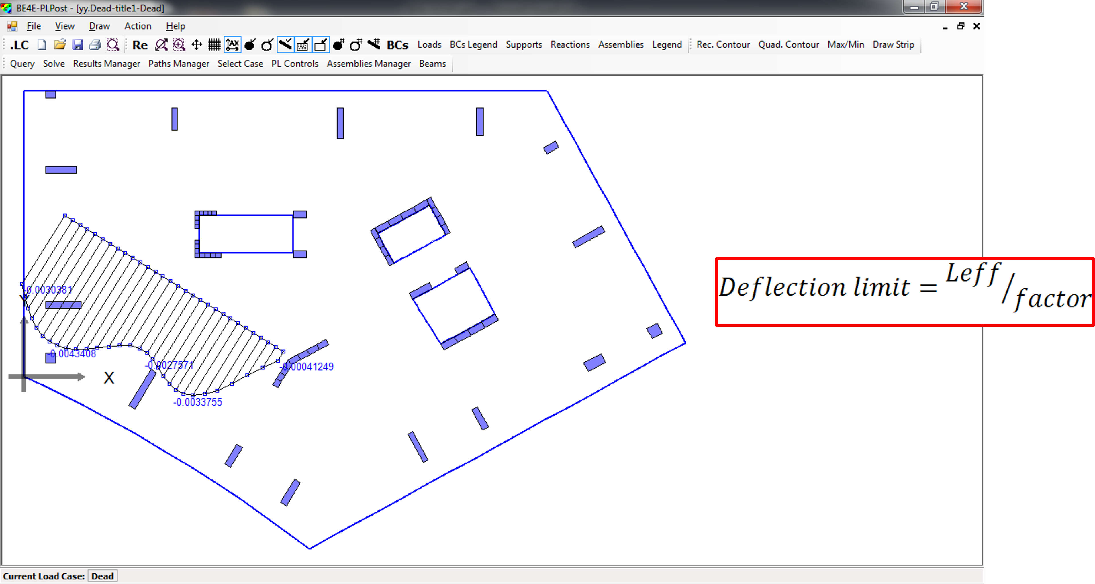 Deflection on strip drawn in PLPAK