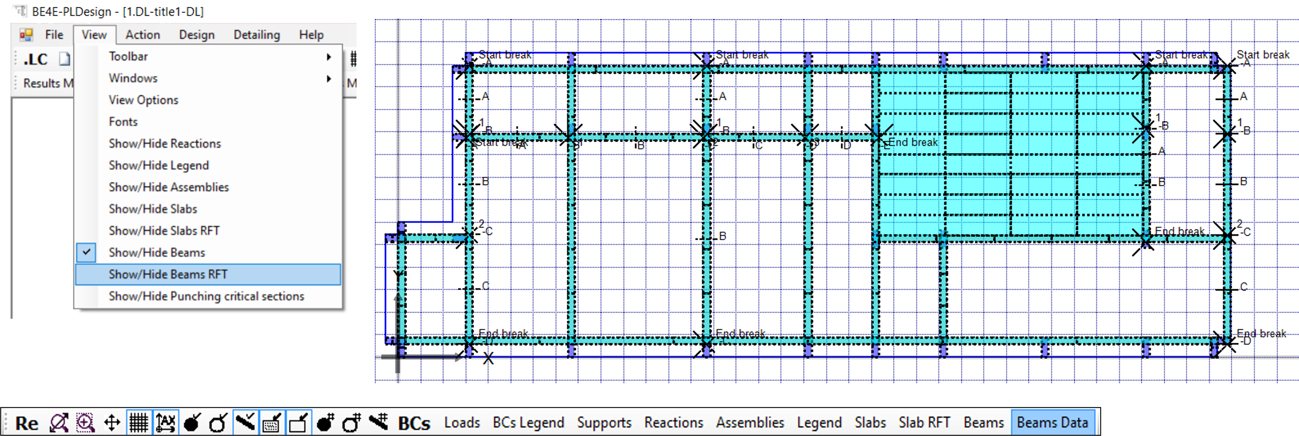 Showing or hiding beams reinforcement in PLPAK