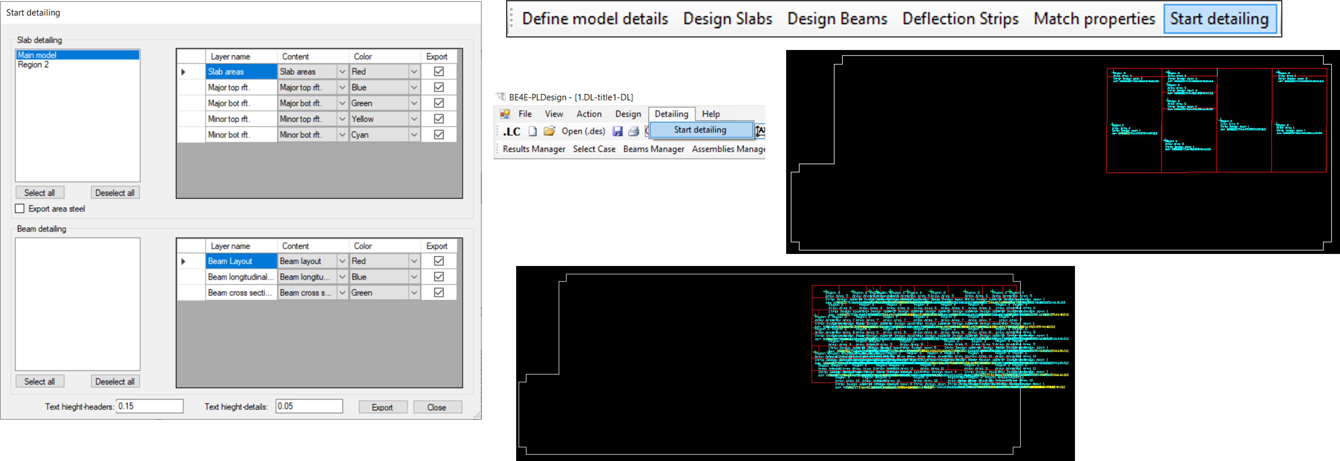 Slab detailing in PLPAK and the exported CAD file
