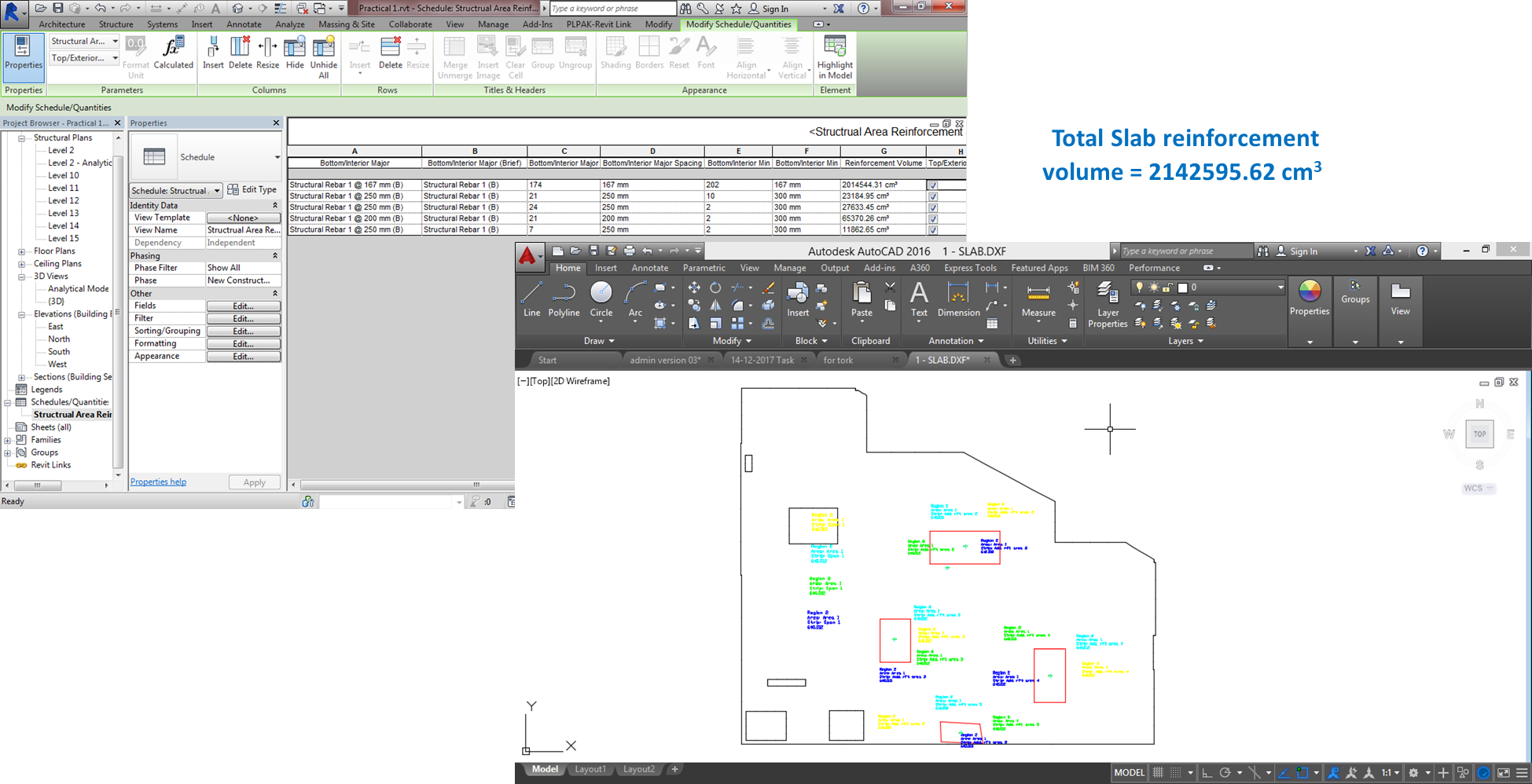 Bill of quantities (BOQs) of reinforcement after exporting data from PLPAK to CAD or Revit