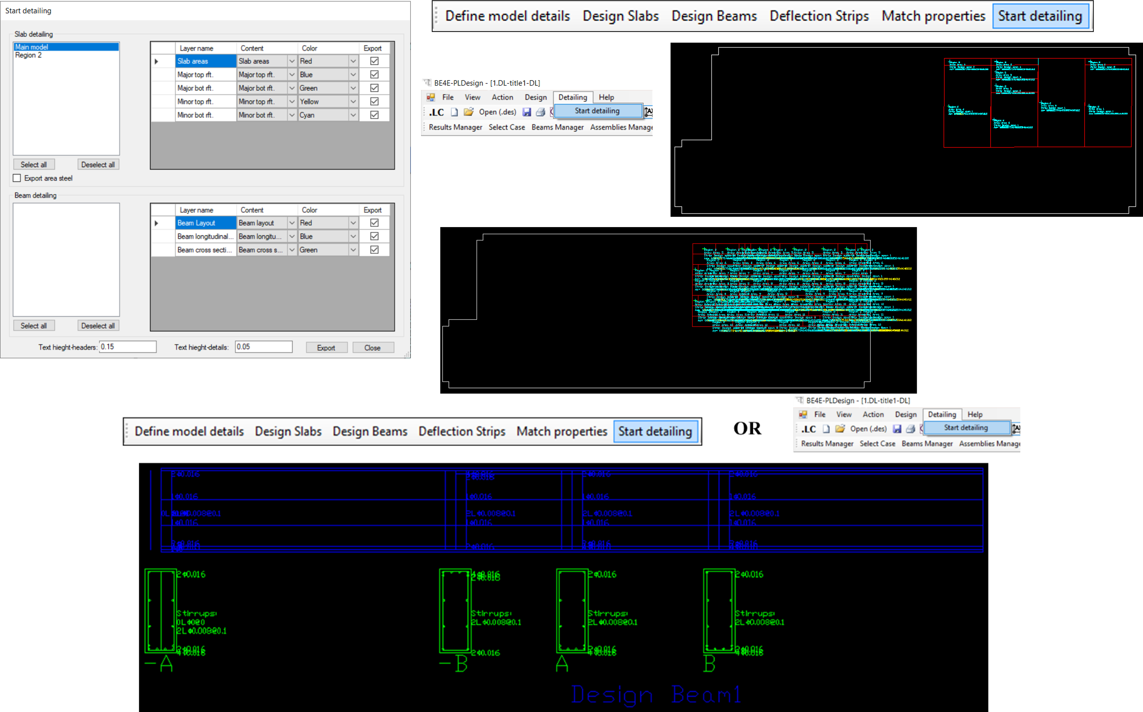 Beams design and detailing in PLPAK and the exported design in CAD