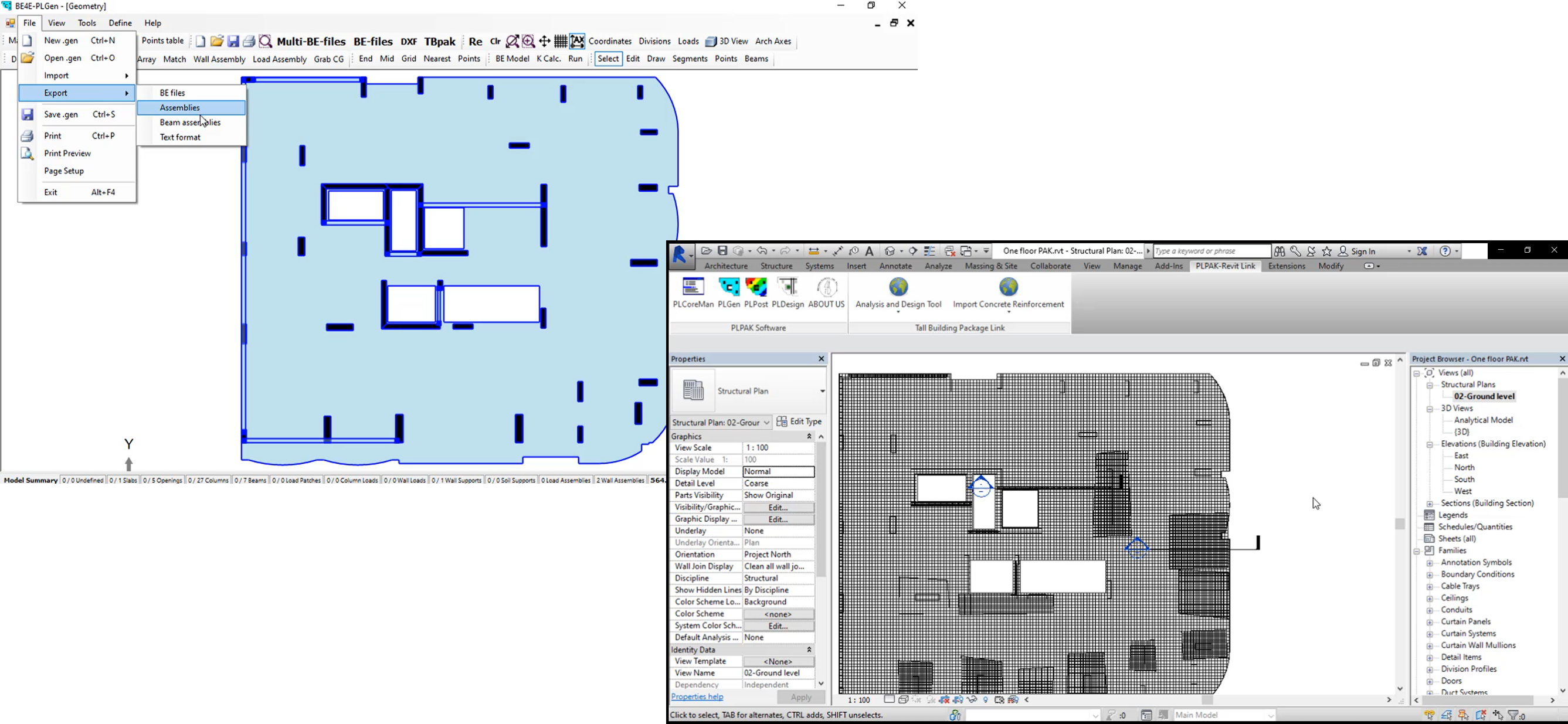 Practical slab model in PLPAK and its reinforcement exported to Autodesk Revit