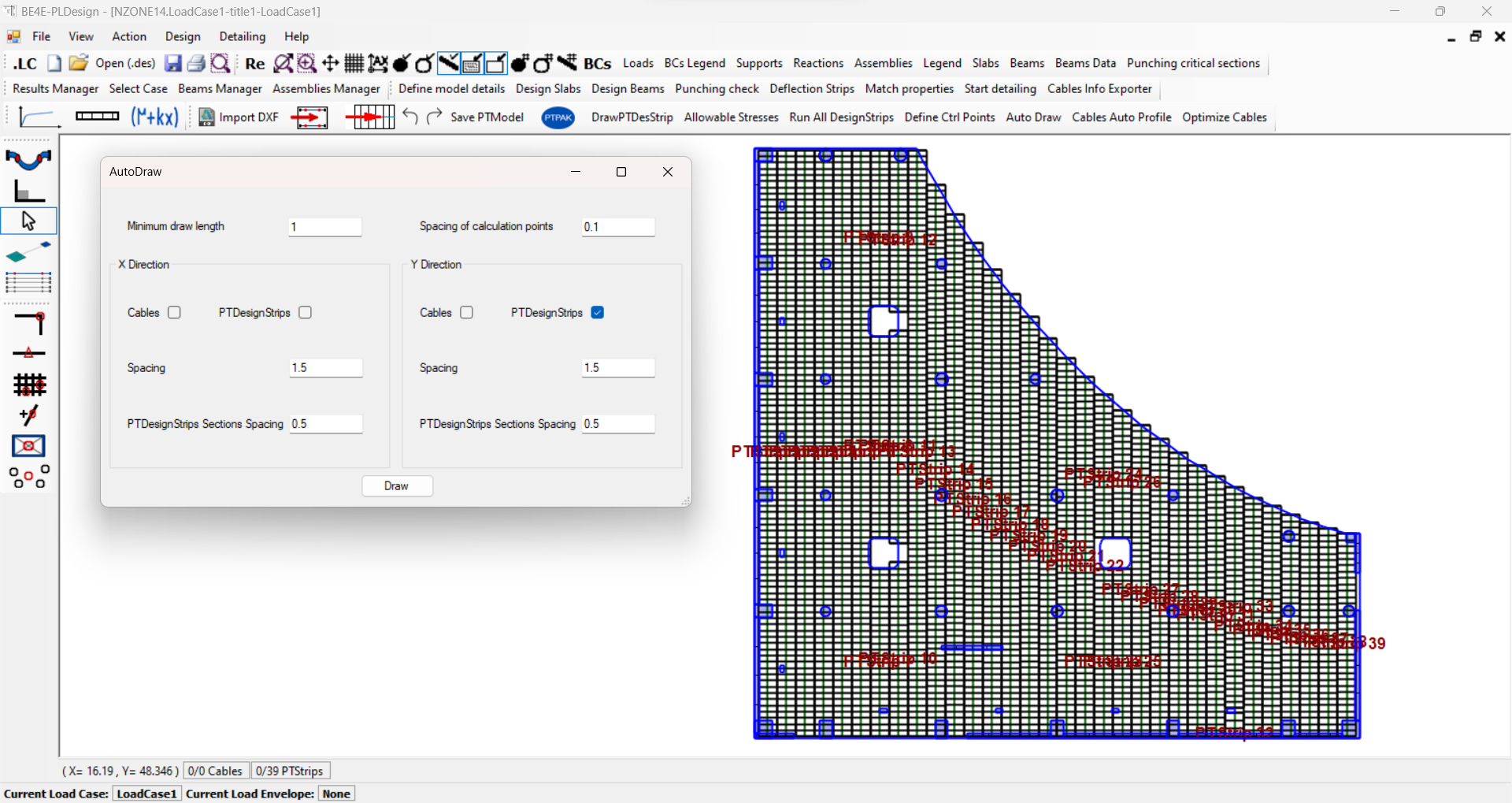 Automatically drawn design strips in y direction