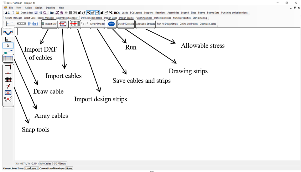 PLPAK post-tension tool GUI and its buttons description