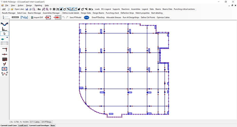 Post-tensioned slab with the boundary element discretization viewed in PLPAK