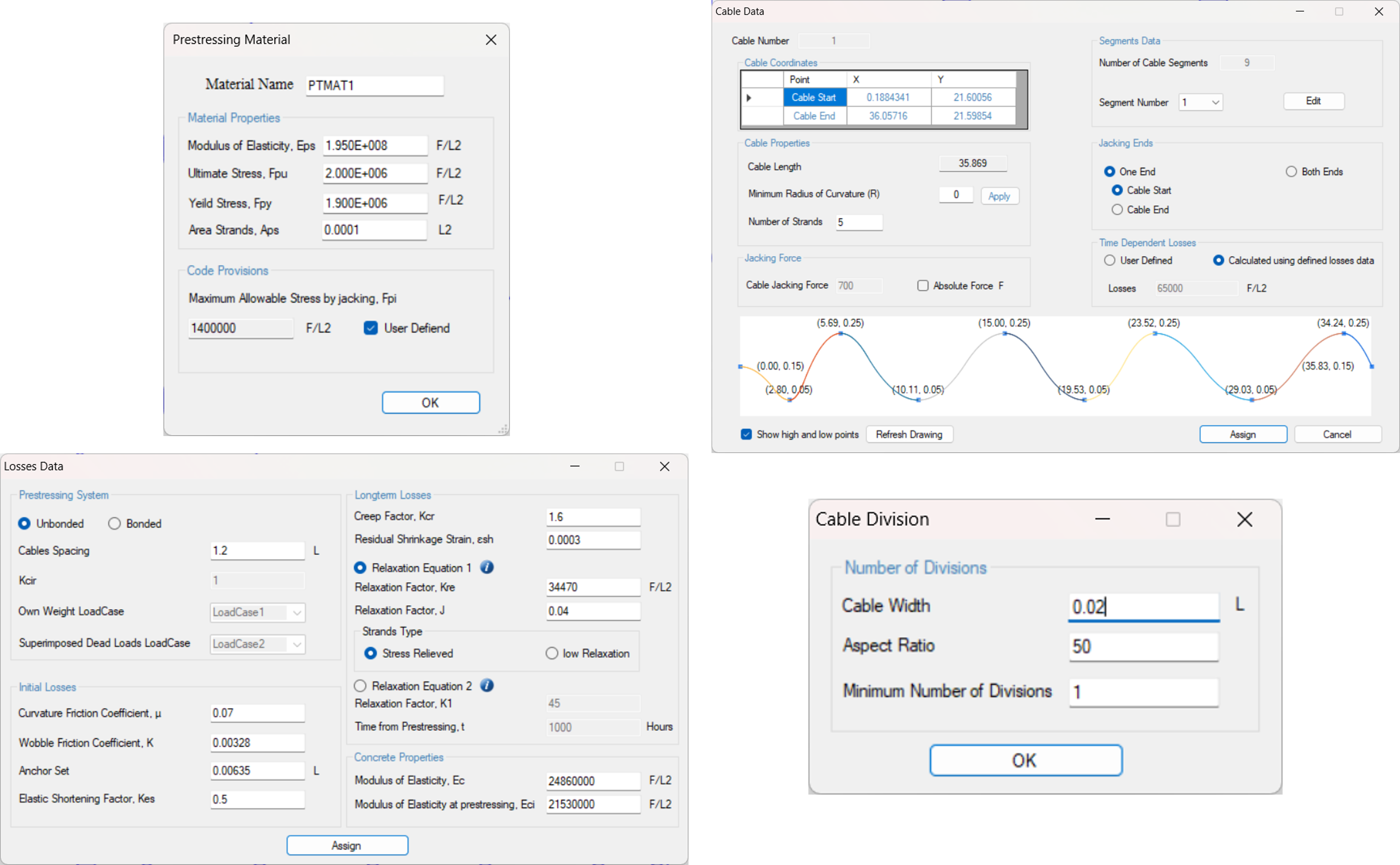 Defining cable properties and losses in PLPAK