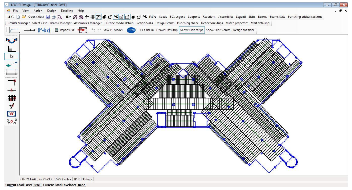 Design strips for practical post-tensioned slab in PLPAK